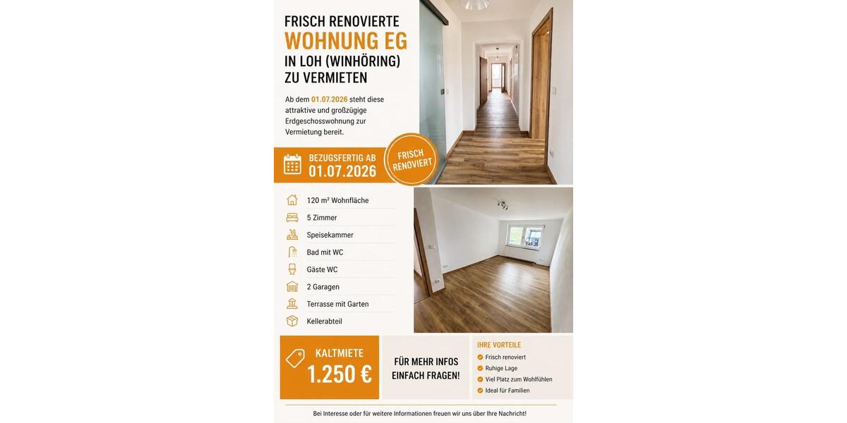 Erdgeschoßwohnung Mühldorf am Inn - 5 Zimmer, 120 m&sup2;, 1.250&euro; | Angebot:26561825