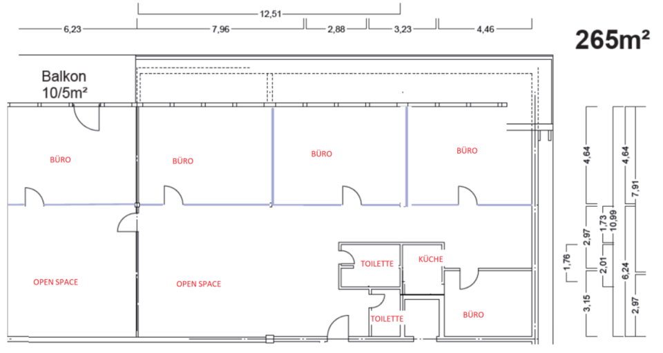 Unmöblierte Bürofläche (265 m²) in Freiburg zur Untervermietung zimmer