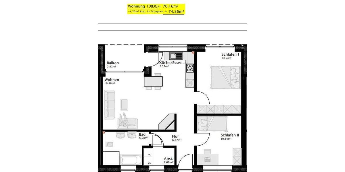 Etagenwohnung Fürstenau - 3 Zimmer, 70 m&sup2;, 632&euro; | Angebot:23957470
