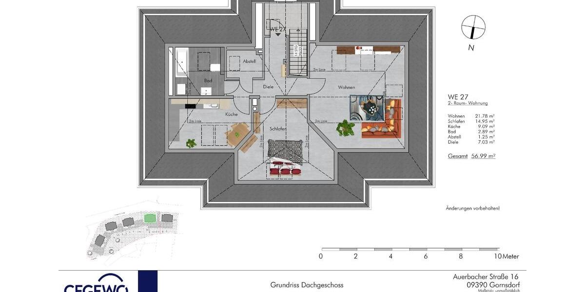 Dachgeschoßwohnung Gornsdorf - 2 Zimmer, 60 m&sup2;, 350&euro; | Angebot:25428667