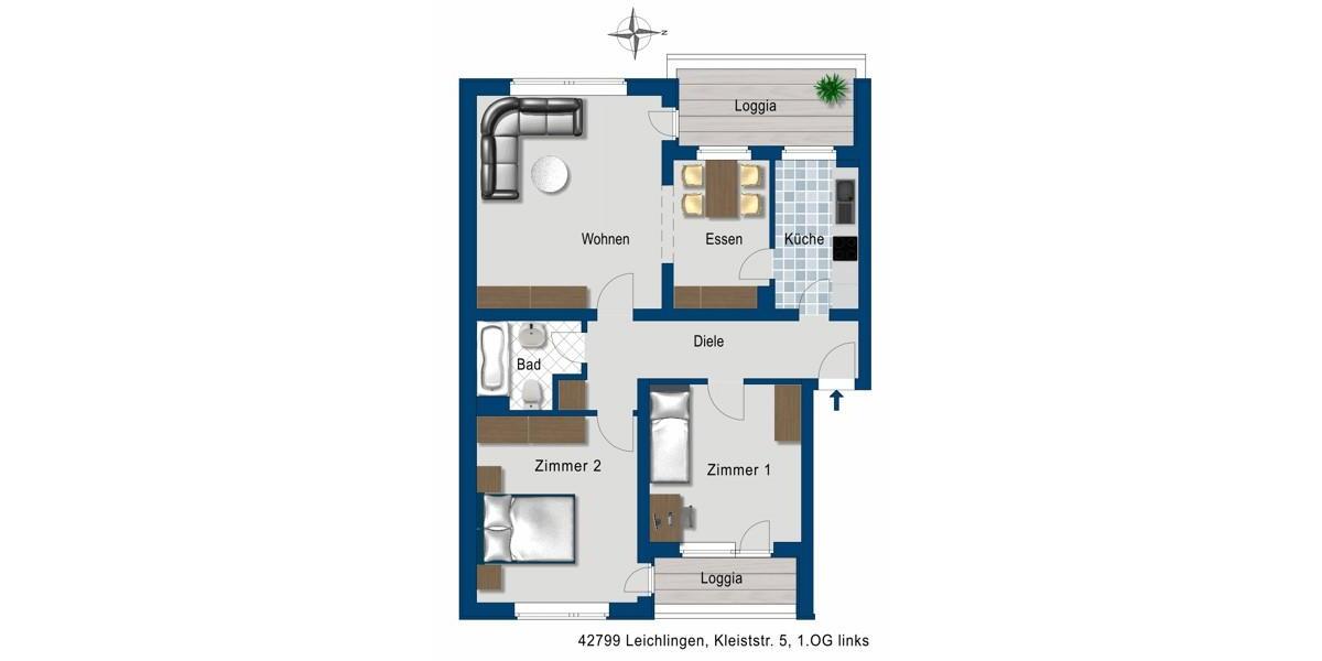 Etagenwohnung Leichlingen (Rheinland) - 3 Zimmer, 77 m&sup2;, 810&euro; | Angebot:24634657