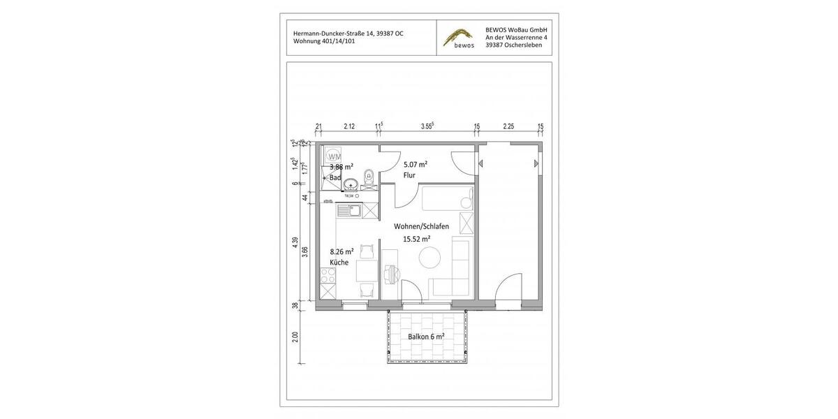 Etagenwohnung Oschersleben (Bode) - 1 Zimmer, 36 m&sup2;, 271&euro; | Angebot:26266518