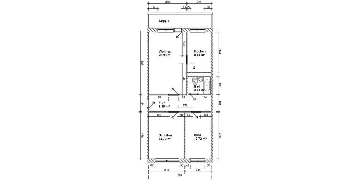Etagenwohnung Kirchberg - 3 Zimmer, 68 m&sup2;, 413&euro; | Angebot:23987611