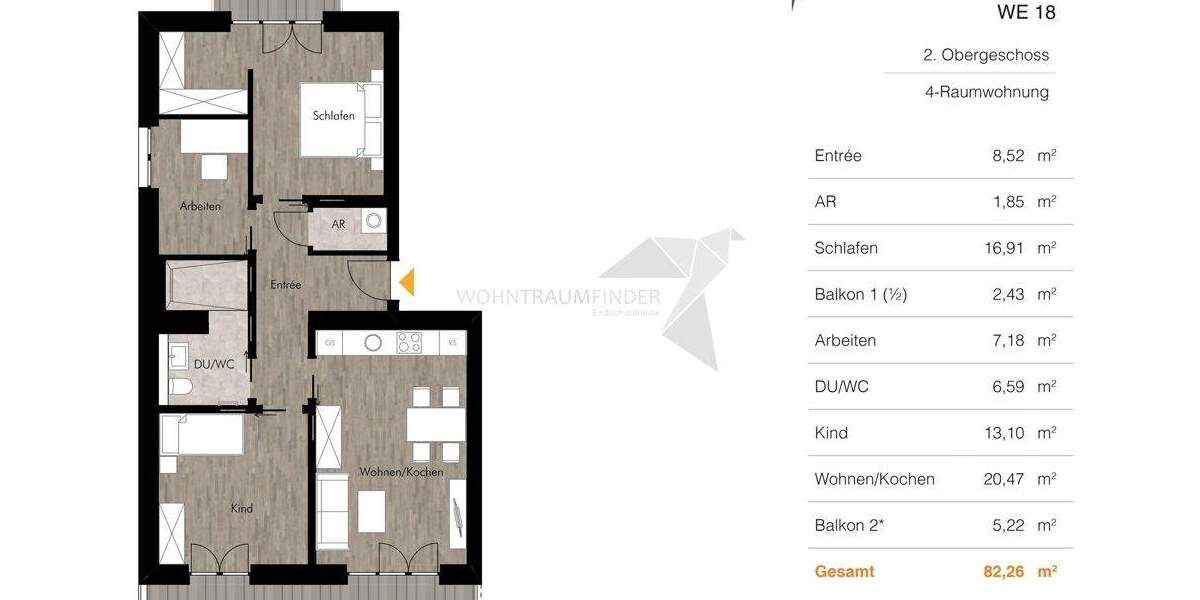 Etagenwohnung Chemnitz Rabenstein - 4 Zimmer, 82 m&sup2;, 1.029&euro; | Angebot:25774901