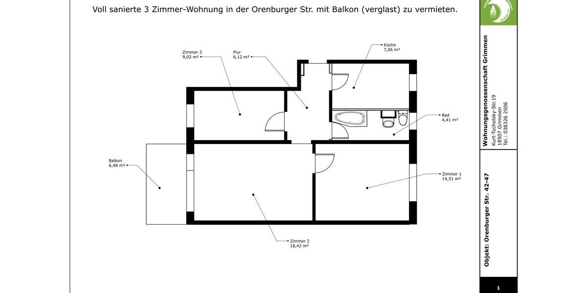 Etagenwohnung Grimmen - 2.5 Zimmer, 63 m&sup2;, 459&euro; | Angebot:23870359