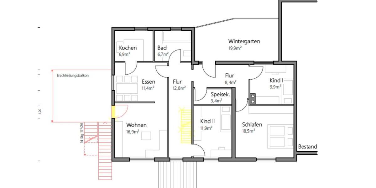 Etagenwohnung Mudau - 6 Zimmer, 135 m&sup2;, 1.080&euro; | Angebot:25945568