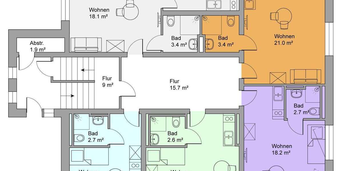 Etagenwohnung Hannover Mittelfeld - 1 Zimmer, 21 m&sup2;, 525&euro; | Angebot:26574151