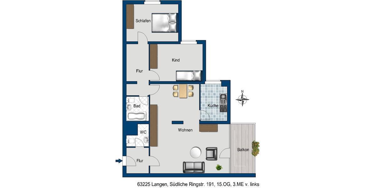 Etagenwohnung Langen (Hessen) - 3 Zimmer, 92 m&sup2;, 883&euro; | Angebot:25919022