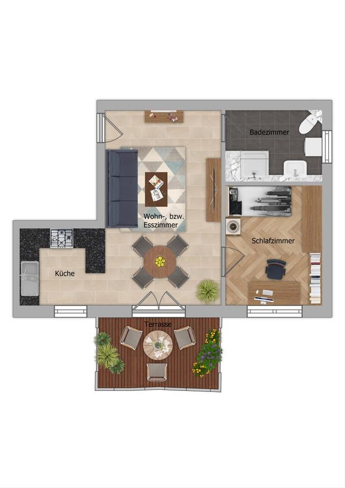 Wohnen in Top-Lage – 2-Zimmer-Wohnung mit Terrasse und Carportstellplatz! zimmer