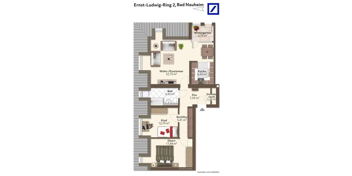 Dachgeschoßwohnung Bad Nauheim - 3 Zimmer, 95 m&sup2;, 1.620&euro; | Angebot:26558023