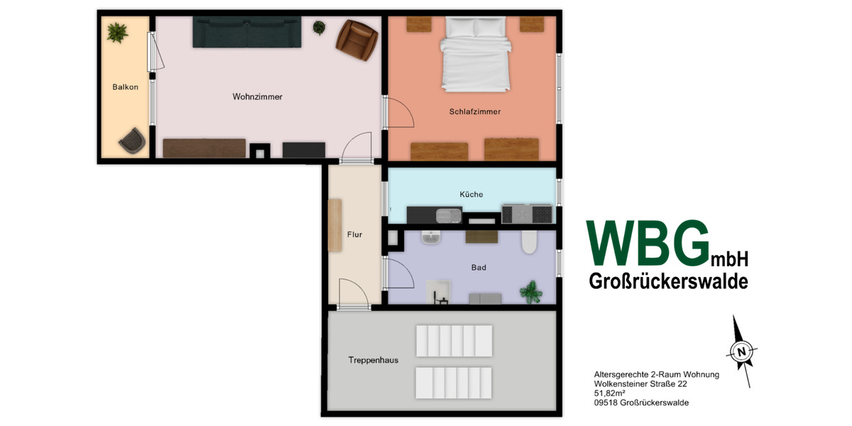 Etagenwohnung Großrückerswalde - 2 Zimmer, 52 m&sup2;, 275&euro; | Angebot:23137893