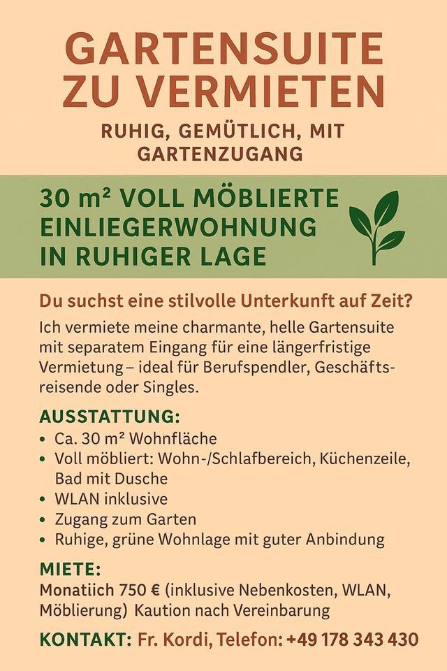 Wunderschöne Gartensuite in Düsseldorf- Lichtenbroich