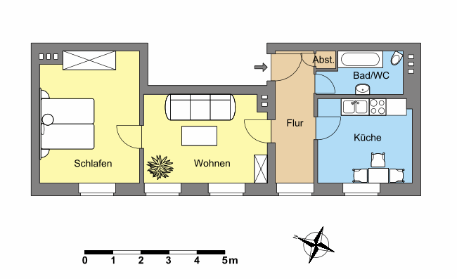 Etagenwohnung Dessau-Roßlau Roßlau - 2 Zimmer, 47 m&sup2;, 299&euro; | Angebot:26686514