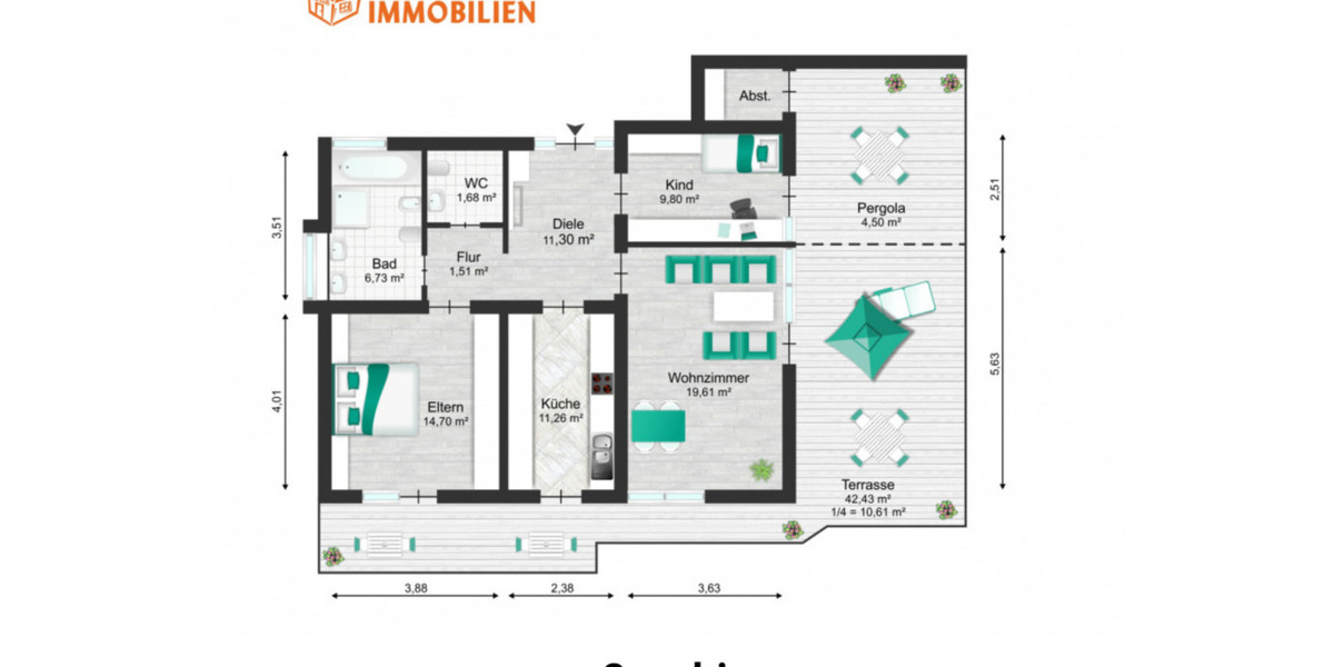moderne 3 Zimmer Penthouse-Wohnung ab 1.4. zum Mieten 3 zimmer