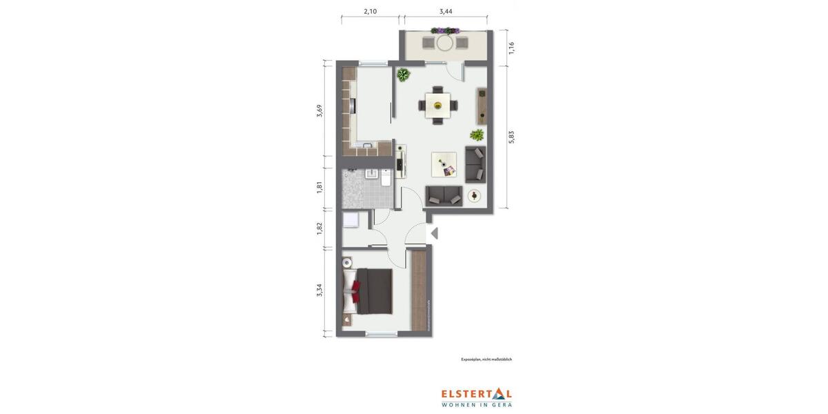 Erdgeschoßwohnung Gera Alt-Bieblach - 2 Zimmer, 55 m&sup2;, 462&euro; | Angebot:25854940