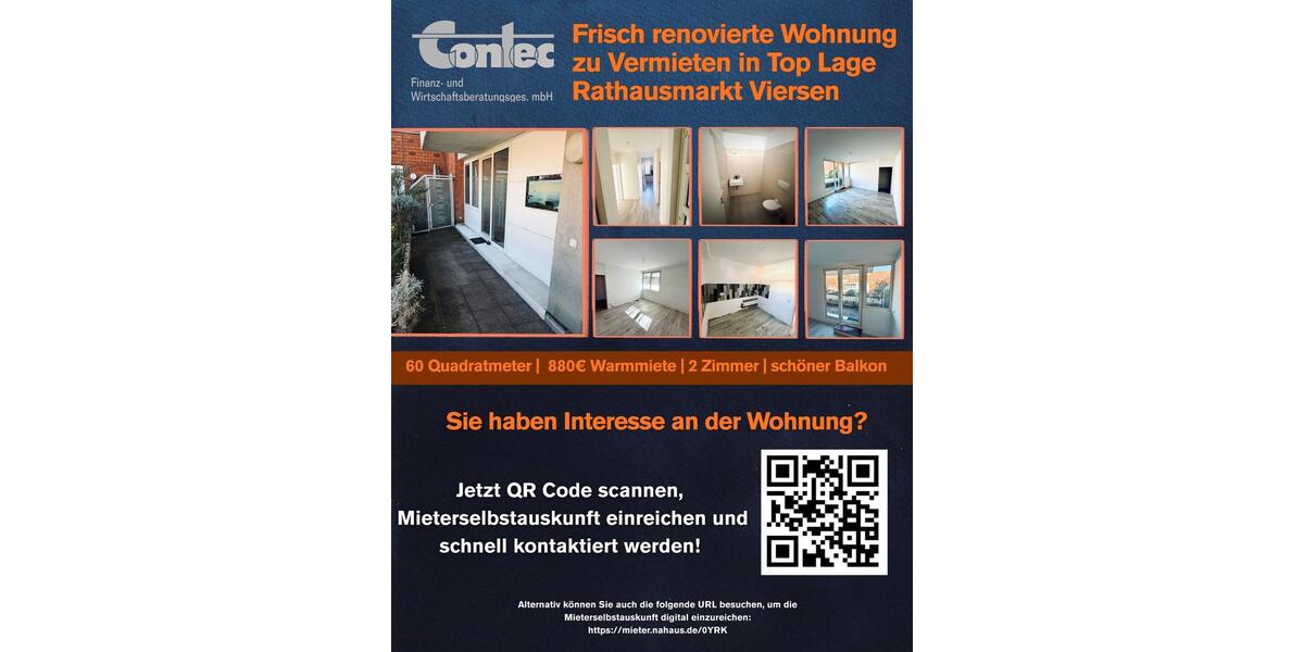 Etagenwohnung Viersen - 2 Zimmer, 60 m&sup2;, 880&euro; | Angebot:25416016