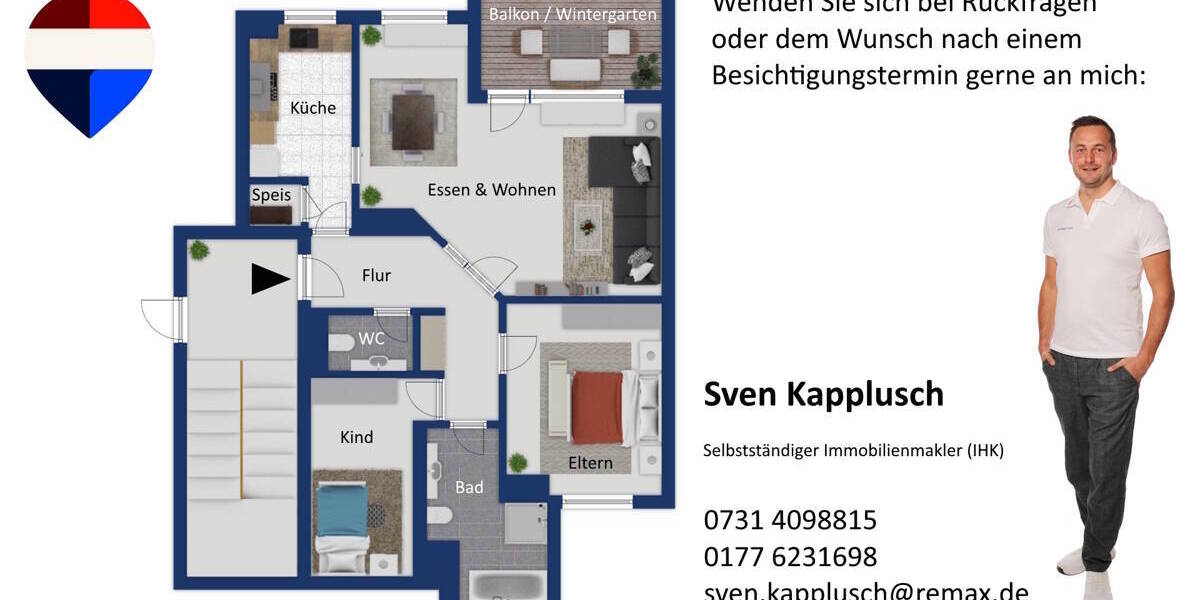 Etagenwohnung Senden Wullenstetten - 3 Zimmer, 82 m&sup2;, 1.000&euro; | Angebot:26817283