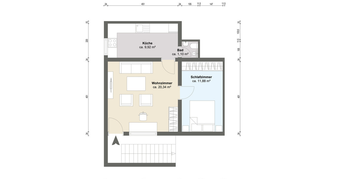 Terrassenwohnung Mainz Lerchenberg - 2 Zimmer, 43 m&sup2;, 700&euro; | Angebot:26189780