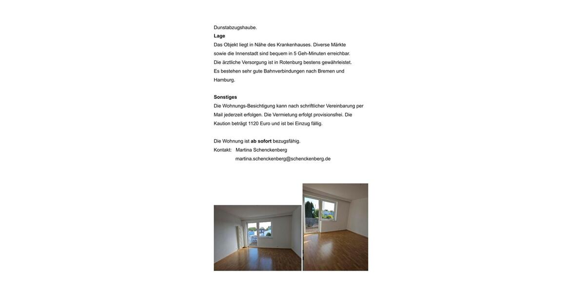 Etagenwohnung Rotenburg (Wümme) - 2 Zimmer, 57 m&sup2;, 560&euro; | Angebot:26503760