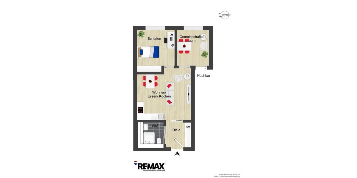 Etagenwohnung Magdeburg - 2 Zimmer, 50 m&sup2;, 804&euro; | Angebot:26458956
