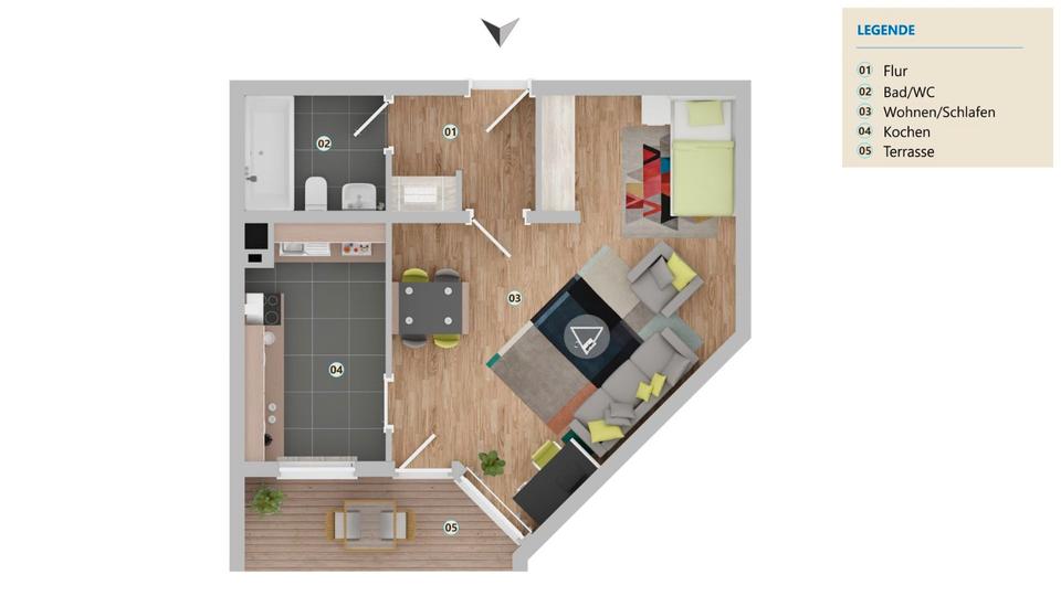 Erdgeschoßwohnung Freising Am Vogelherd - 1 Zimmer, 45 m&sup2;, 1.089&euro; | Angebot:26085064
