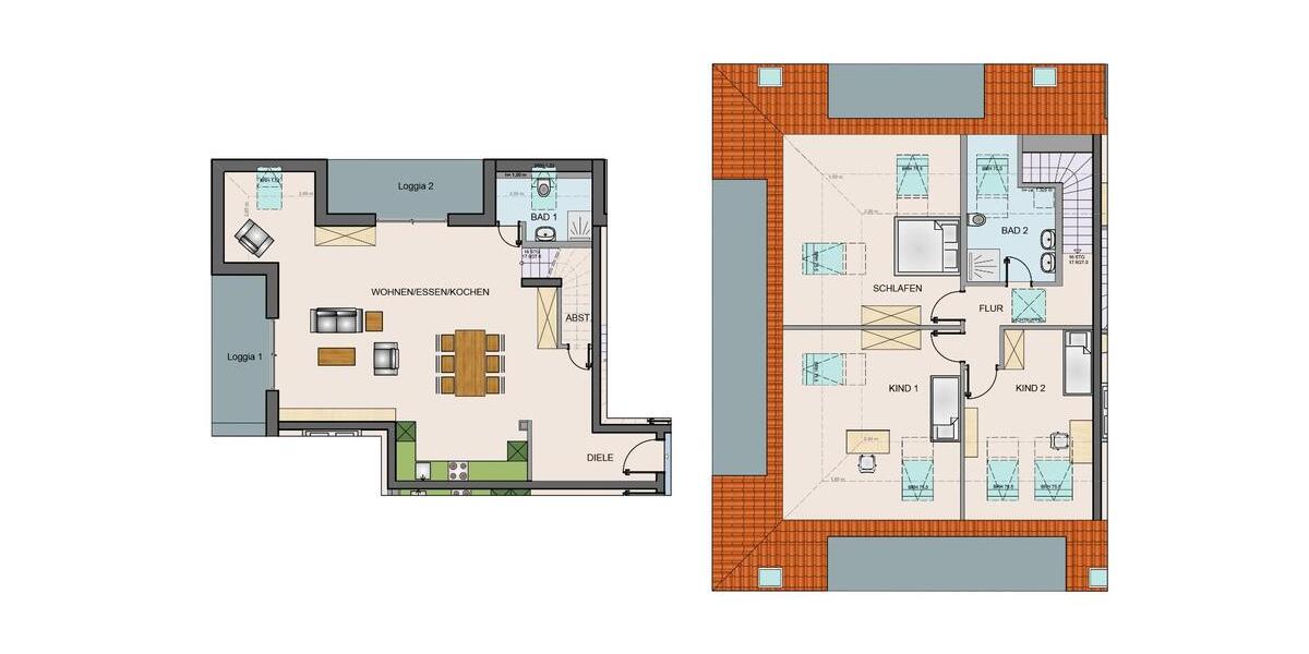 moderne 4-Zi-Neubau-DG-Maisonettewohnung (#14), 2 Bäder, 2 BalkoneLoggias, Aufzug, Tiefgarage, EBK auf Wunsch 4 zimmer
