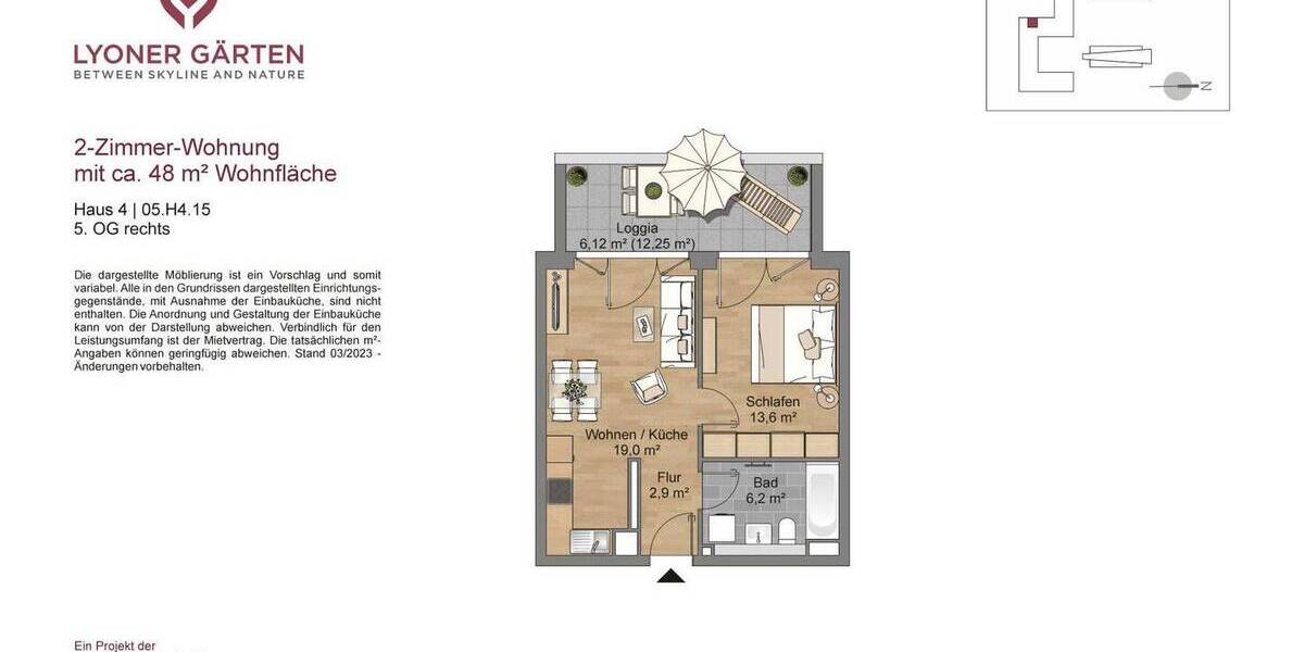 Etagenwohnung Frankfurt am Main Schwanheim - 2 Zimmer, 47 m&sup2;, 980&euro; | Angebot:26658301