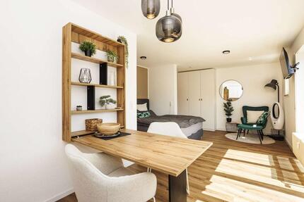 Penthouse-Feeling mit Blick auf den Hünerberg: 1-Zimmer Studio mit Dachterrasse, EBL und Möbel zimmer