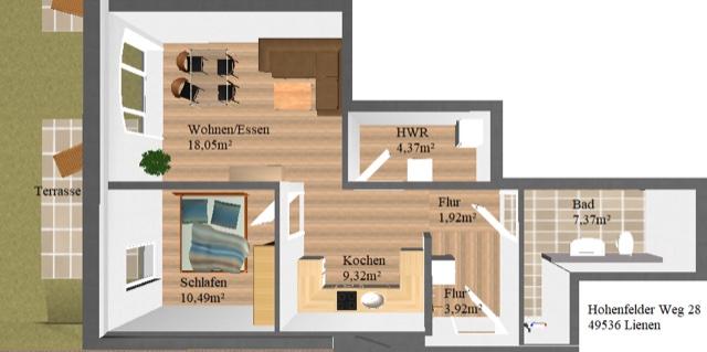 Erdgeschoßwohnung Lienen - 2.5 Zimmer, 72 m&sup2;, 1.040&euro; | Angebot:26033832