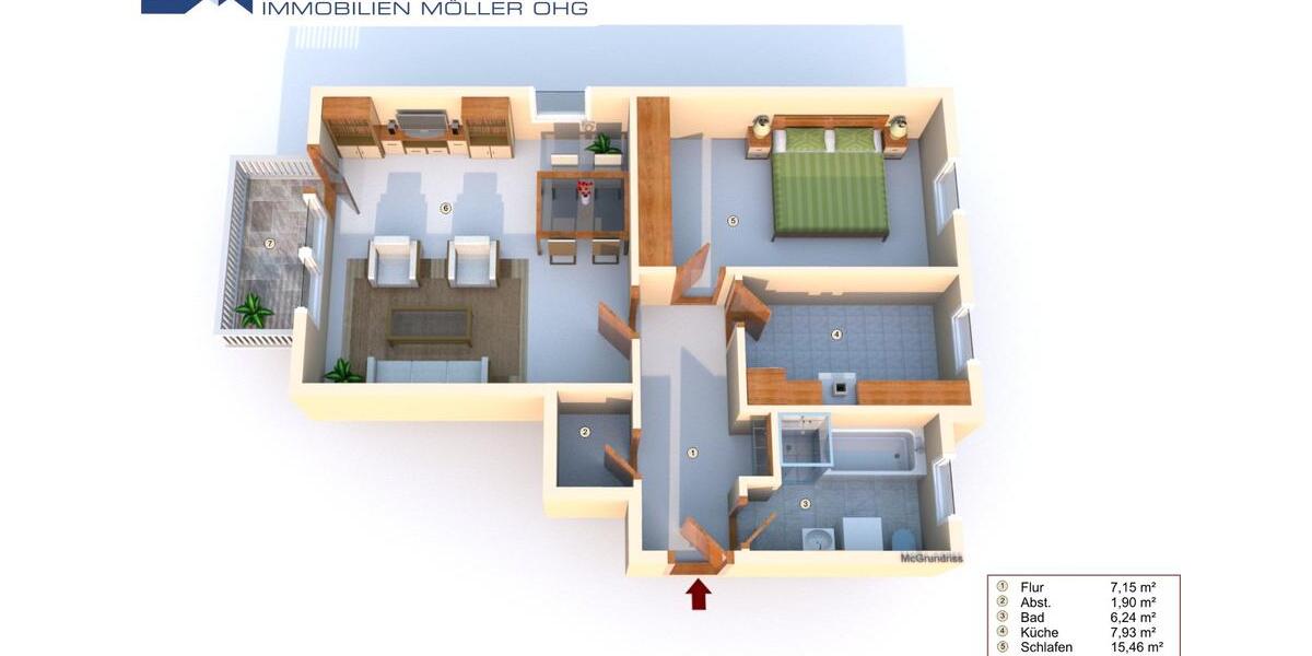 Etagenwohnung Parchim - 2 Zimmer, 65 m&sup2;, 488&euro; | Angebot:26480595