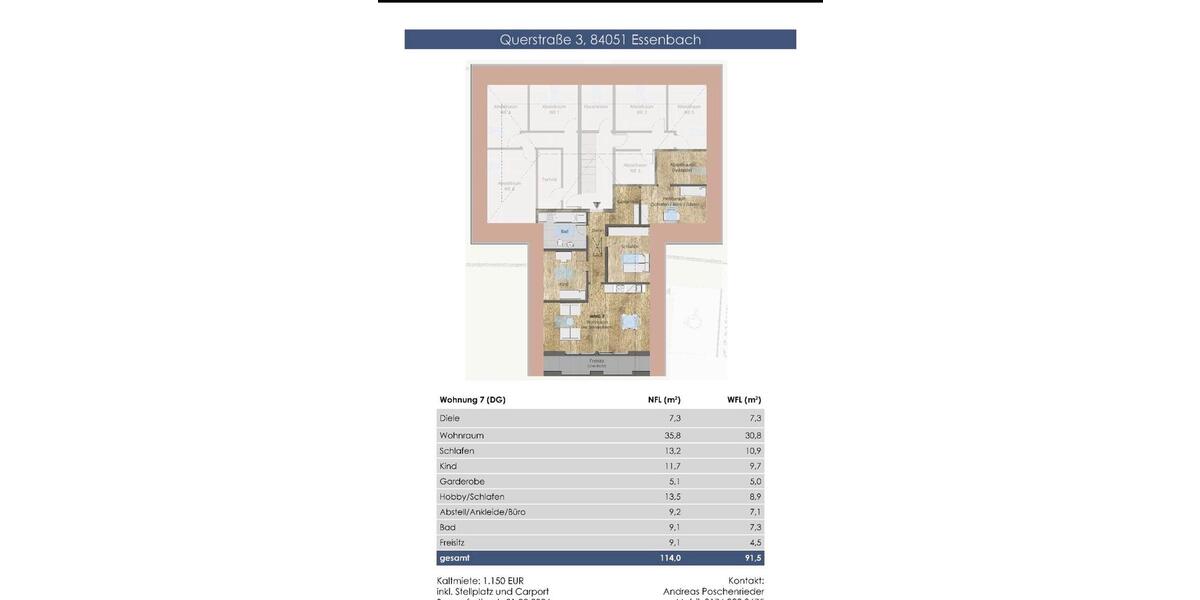 Dachgeschoßwohnung Essenbach - 4 Zimmer, 93 m&sup2;, 1.100&euro; | Angebot:26249069
