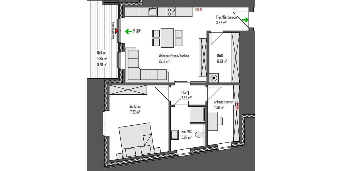 Etagenwohnung Osnabrück Gretesch - 3 Zimmer, 74 m&sup2;, 1.169&euro; | Angebot:26549608
