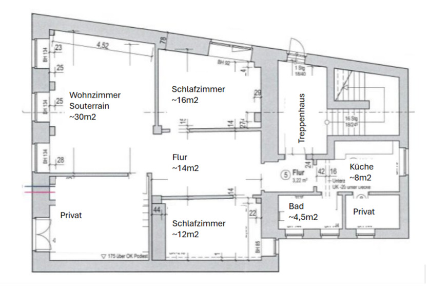 EG - 85m2, 3 Zimmer, Küche, Bad am Dosseteich 425€ kalt