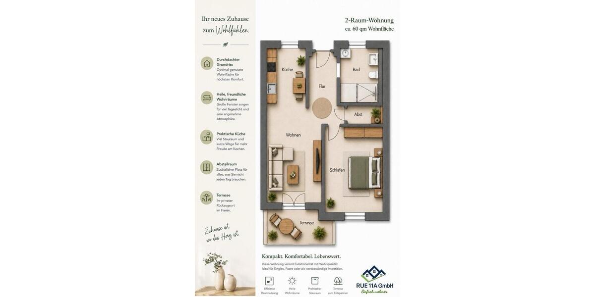 Terrassenwohnung Rüdersdorf bei Berlin Hennickendorf - 2 Zimmer, 60 m&sup2;, 990&euro; | Angebot:26618617