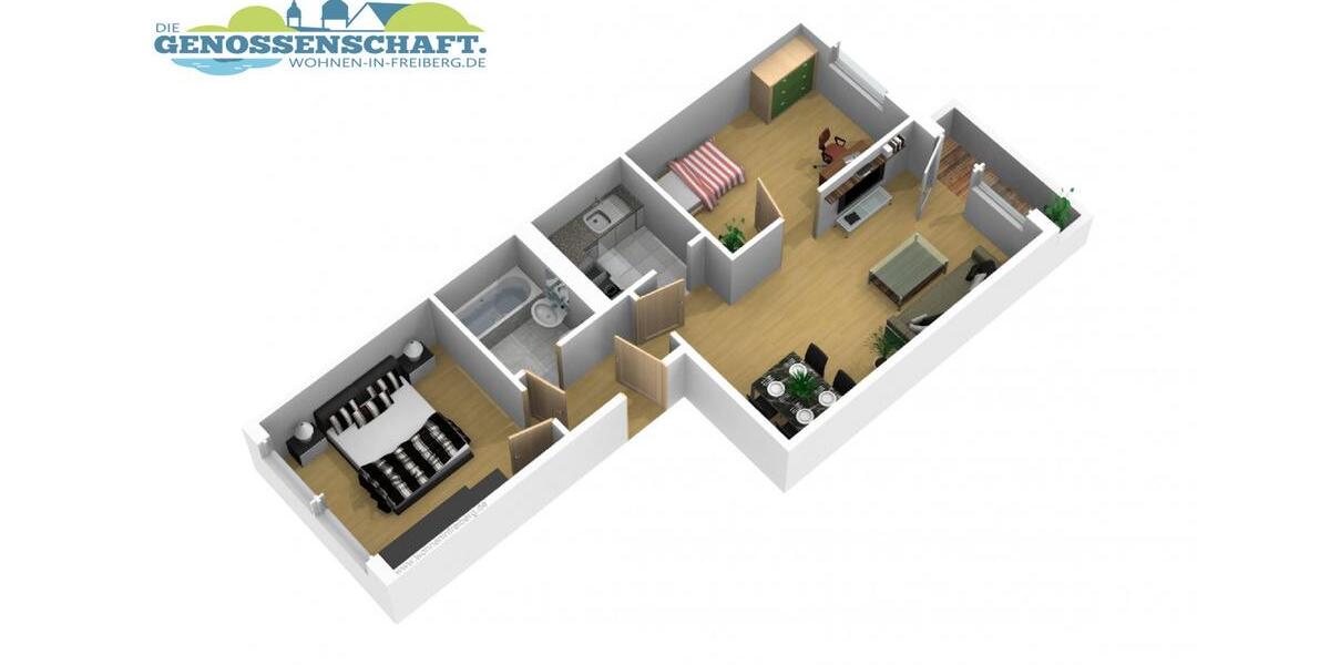 Erdgeschoßwohnung Freiberg - 3 Zimmer, 54 m&sup2;, 399&euro; | Angebot:25869634