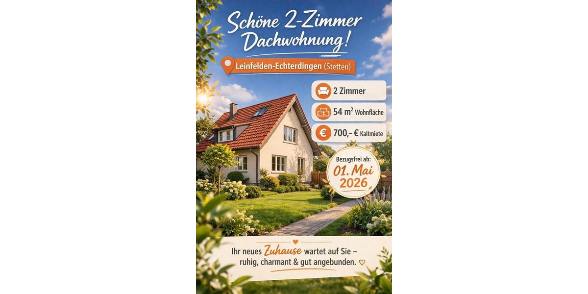 Dachgeschoßwohnung Leinfelden-Echterdingen Echterdingen - 2 Zimmer, 54 m&sup2;, 700&euro; | Angebot:26615046