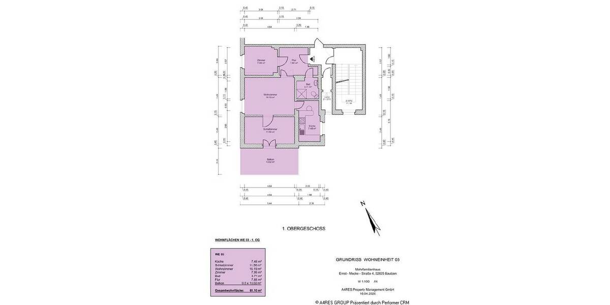Etagenwohnung Bautzen - 3 Zimmer, 59 m&sup2;, 510&euro; | Angebot:26142913