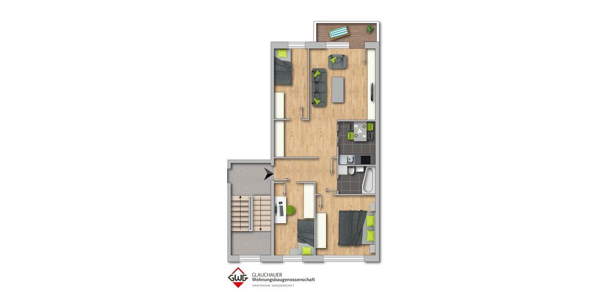Etagenwohnung Glauchau - 4 Zimmer, 67 m&sup2;, 470&euro; | Angebot:25606760
