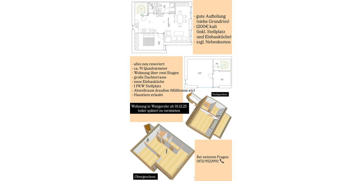 Etagenwohnung Lösnich - 4 Zimmer, 90 m&sup2;, 1.200&euro; | Angebot:22840569