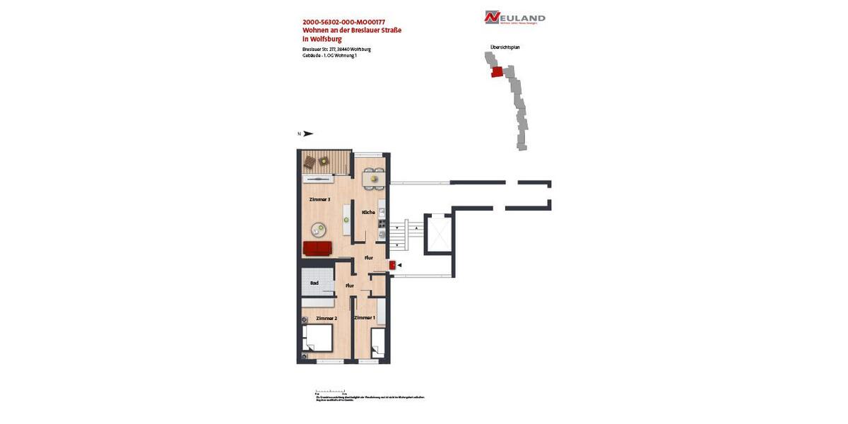 Etagenwohnung Wolfsburg - 3 Zimmer, 75 m&sup2;, 623&euro; | Angebot:26424346