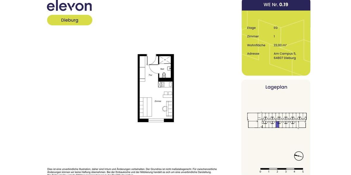 Erdgeschoßwohnung Dieburg - 1 Zimmer, 22 m&sup2;, 402&euro; | Angebot:26248061