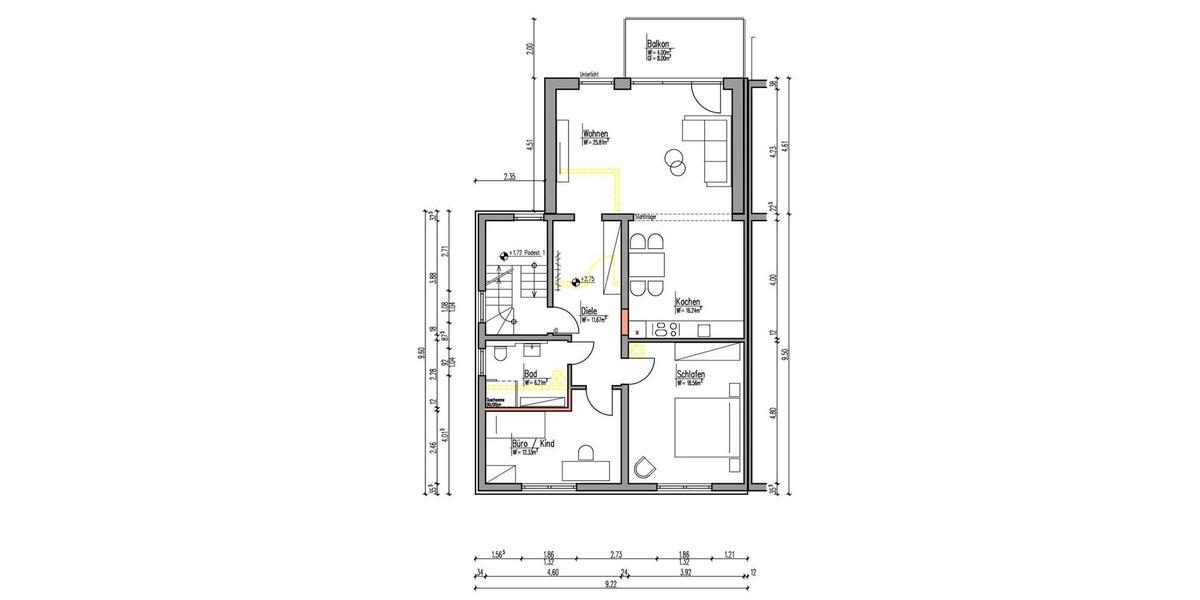 Etagenwohnung Hockenheim - 3 Zimmer, 90 m&sup2;, 1.300&euro; | Angebot:24433086