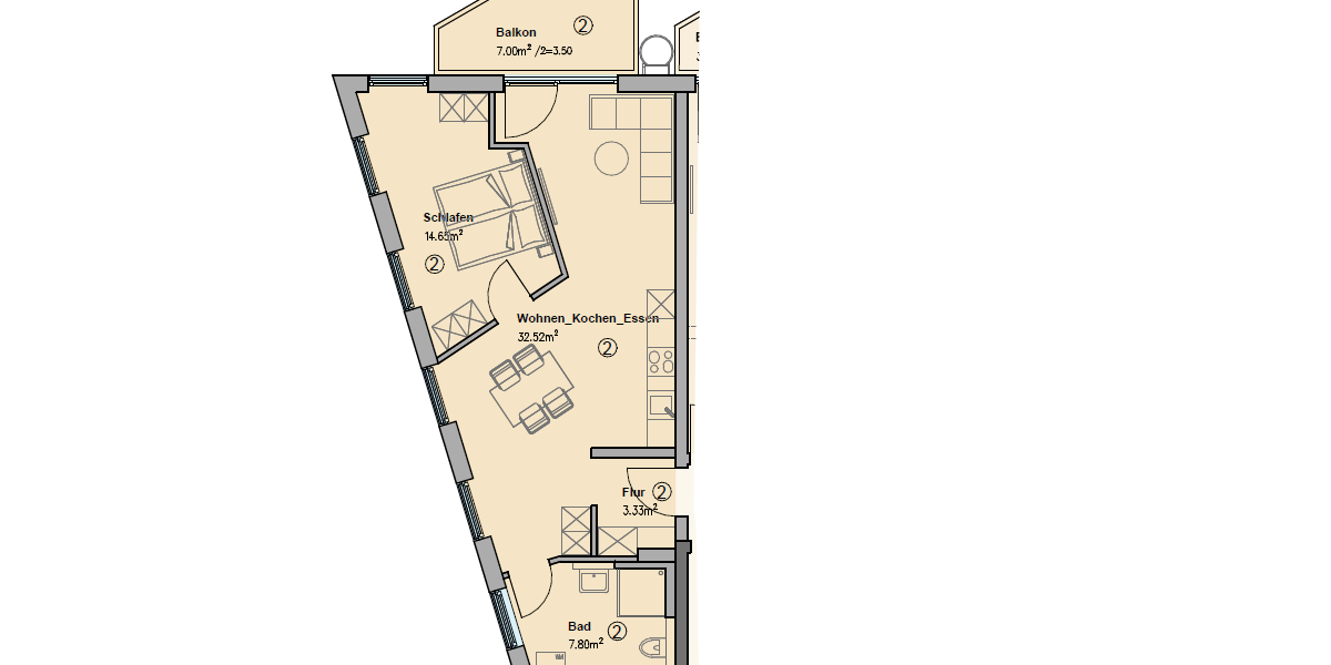 Etagenwohnung Augsburg - 2 Zimmer, 63 m&sup2;, 1.260&euro; | Angebot:26897267