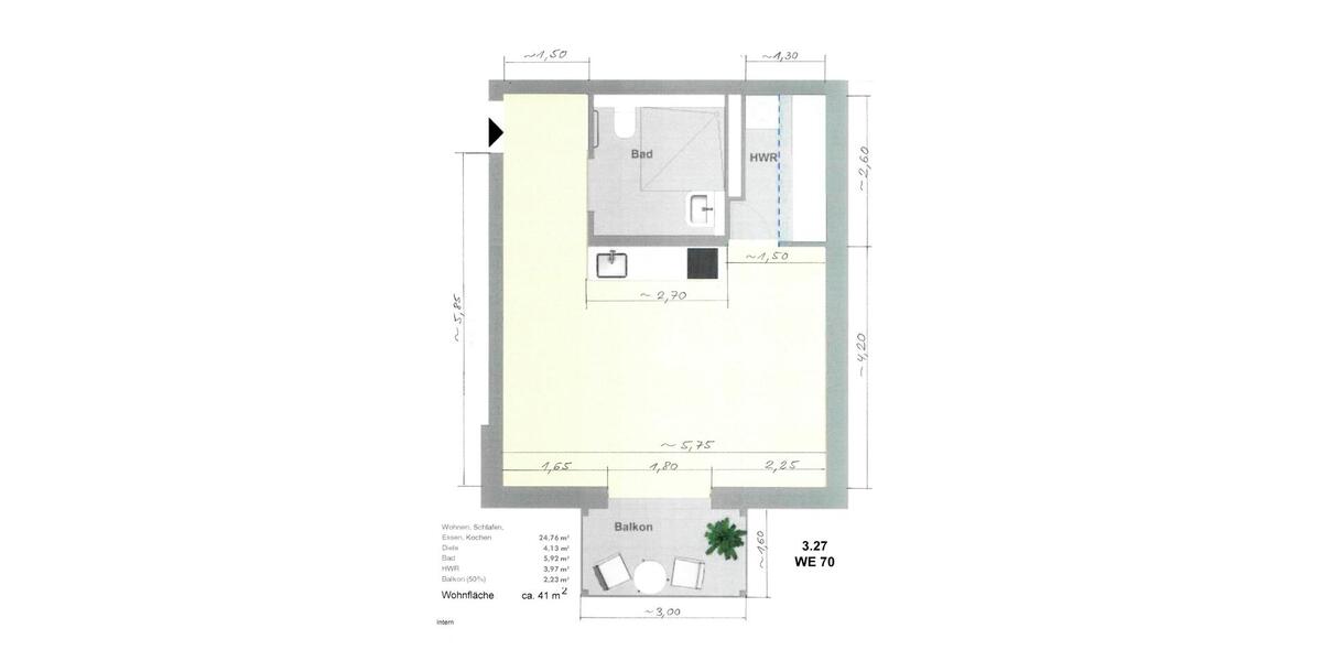 NEUBAU, 1 Zi. App.,41qm,Südbalkon, Küche, Parkpl., Aufzug, 1 Lage 1 zimmer