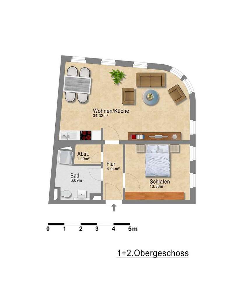 2-Zimmer Wohnung inkl. Einbauküche *** großes, helles WohnZimmer ***