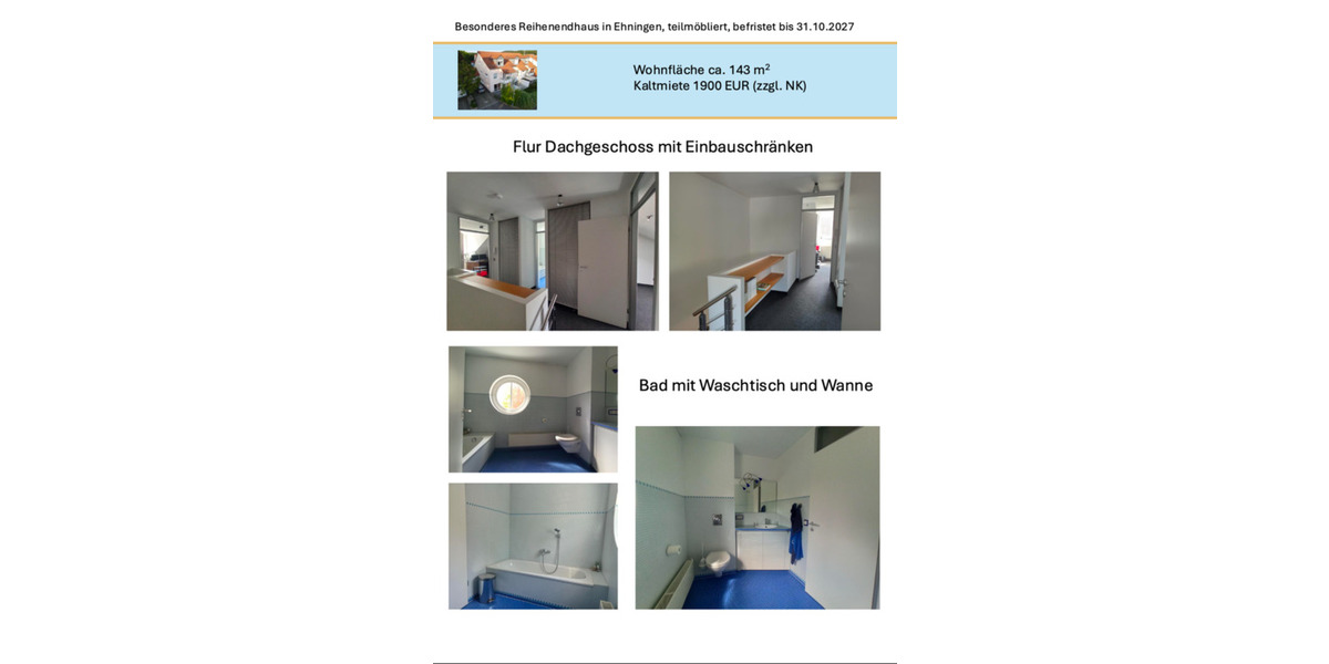 Reihenhaus Ehningen - 5 Zimmer, 143 m&sup2;, 1.900&euro; | Angebot:24645863