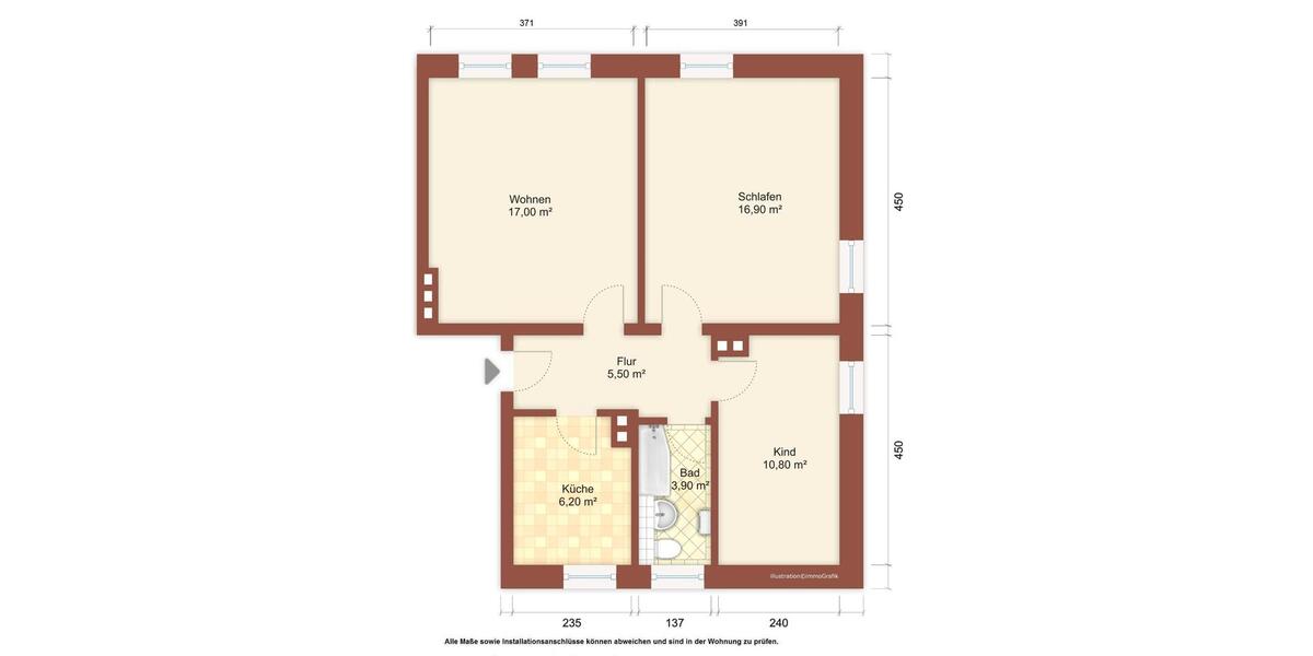 Erdgeschoßwohnung Zittau - 3 Zimmer, 60 m&sup2;, 377&euro; | Angebot:26364563