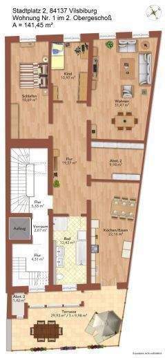 Etagenwohnung Vilsbiburg - 3 Zimmer, 141 m&sup2;, 1.200&euro; | Angebot:25797218