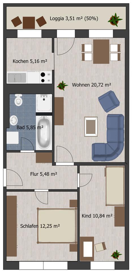 frisch sanierte 3-RaumWohnung in zentraler Lage