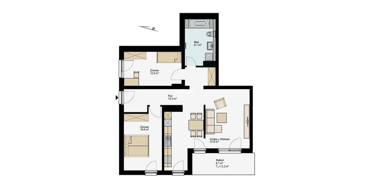 Etagenwohnung Erfurt - 3 Zimmer, 84 m&sup2;, 1.093&euro; | Angebot:26277855
